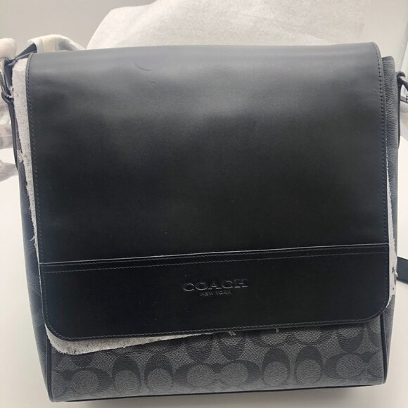 Coach Houston Map Bag in Signature Canvas Mens Messenger Bag Black Leather - Picture 4 of 13